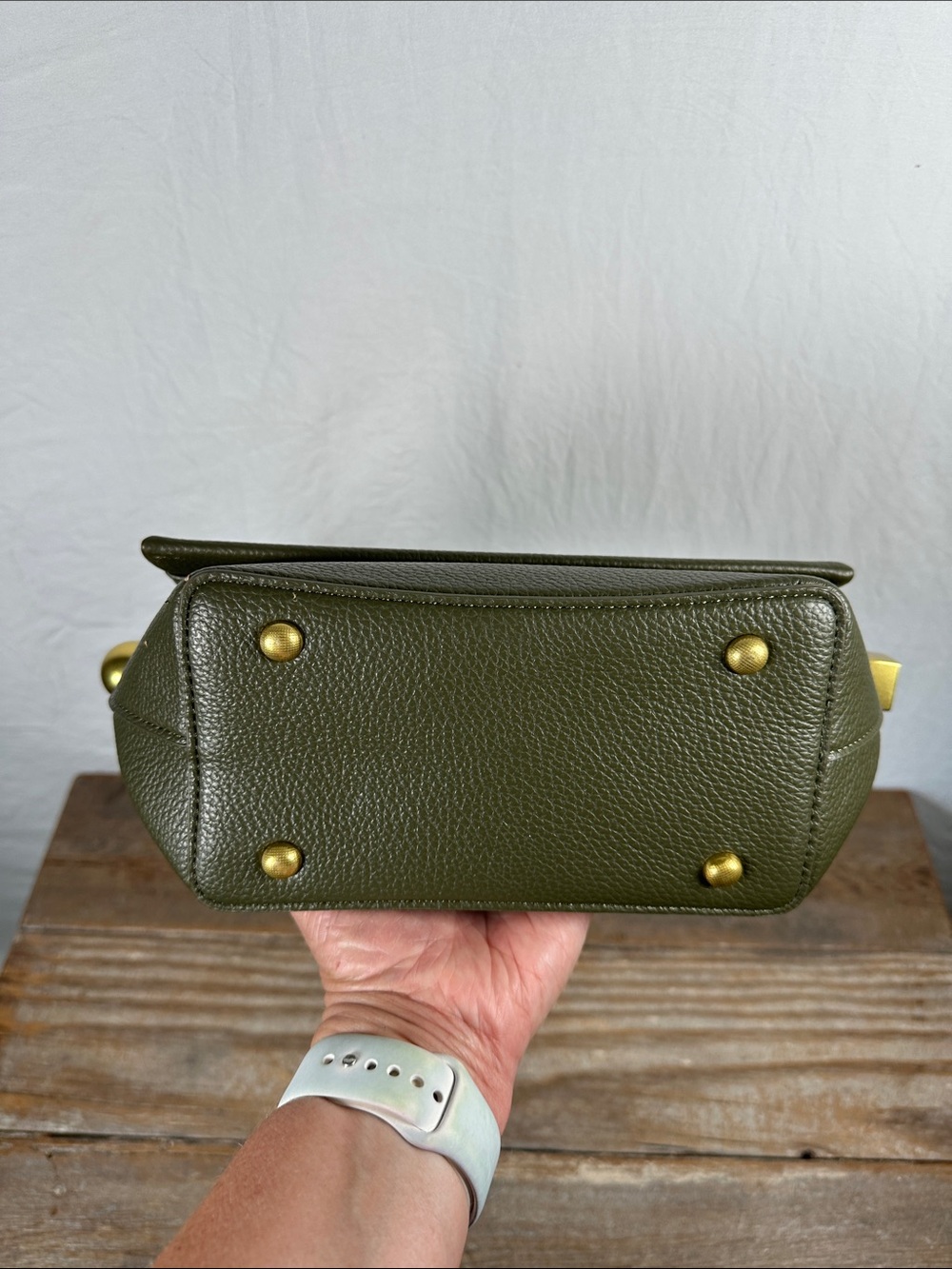 Structured Olive Shoulder Bag with Gold Accent - Picture 7 of 7